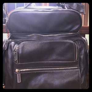 Brown bomber leather backpack